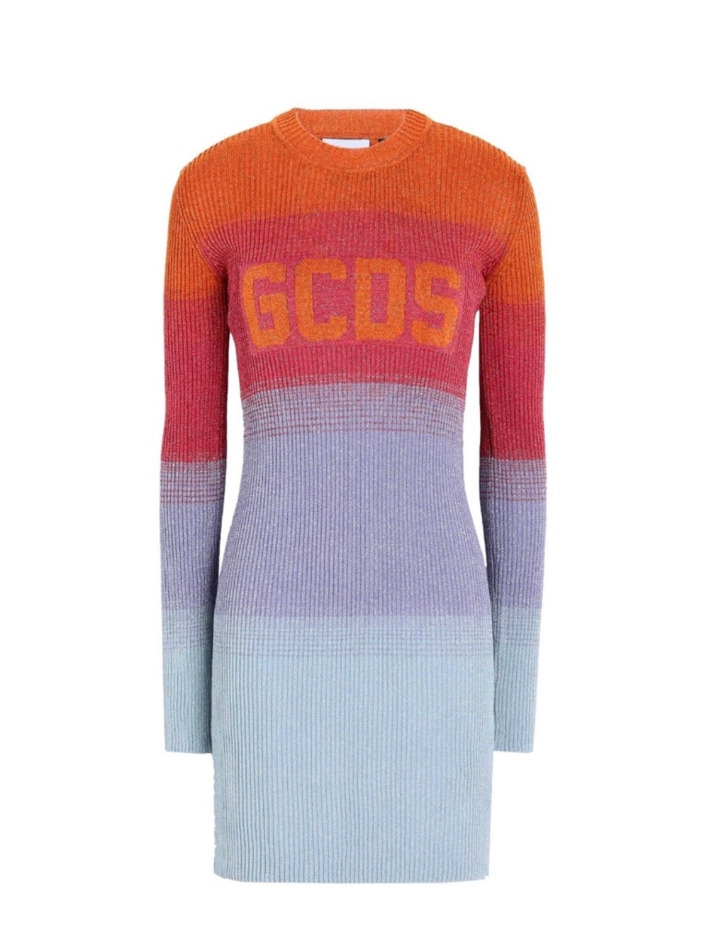 Ombre Rib Knit Long Sleeve Dress in Orange, Pink & Blue